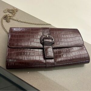 Clutch Elegant Brown Crocodile-Embossed Clutch-Elka—-beauty at its best-vintage